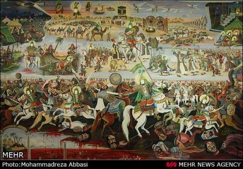 ورود اباعبدالله الحسین(ع) به کربلا/ شرط امام(ع) با مردم غاضریه نگارگری عاشورا