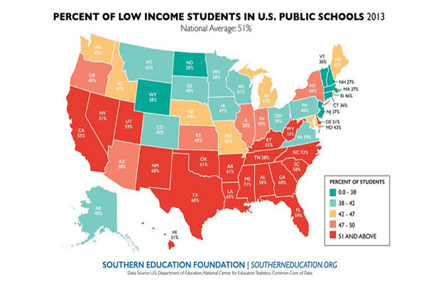 اکثریت دانش آموزان مدارس دولتی در آمریکا فقیر هستند