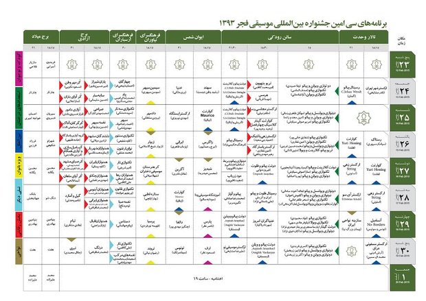 جدول جشنواره موسیقی فجر