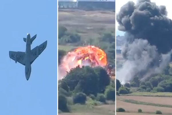 فیلم/ لحظه سقوط هواپیمای نظامی در جنوب شرقی انگلیس