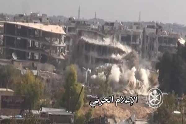 فیلم/انهدام تونل متعلق به تروریستها در حومه دمشق