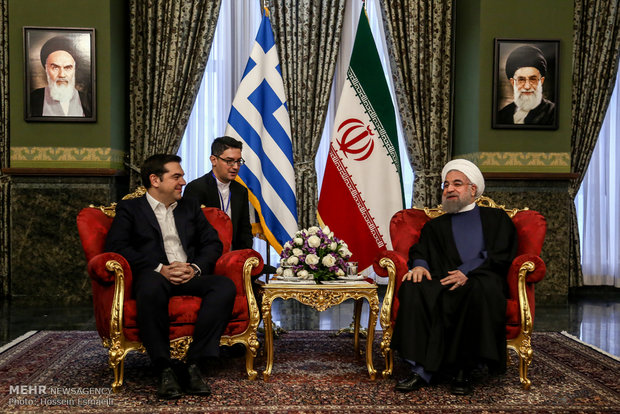 دیدار آلکسیس سیپراس نخست وزیر یونان با حجت السلام حسن روحانی رئیس جمهور