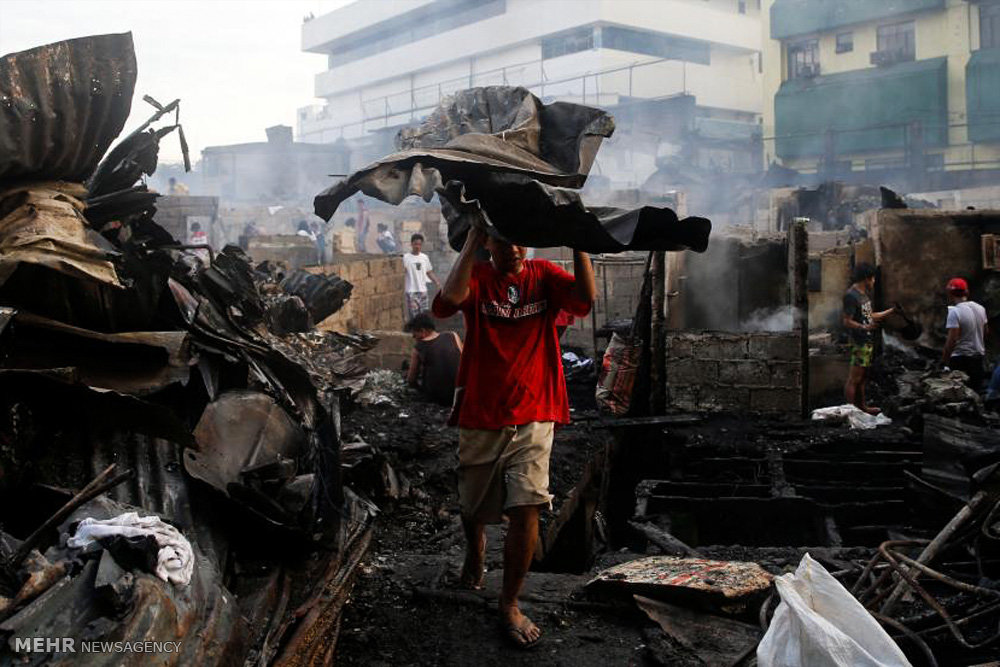 آتش سوزی در آلونک نشین های فیلیپین‎