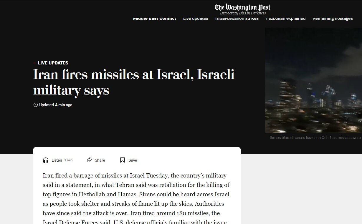 واکنش رسانههای جهان به حملات موشکی ایران به اراضی اشغالی