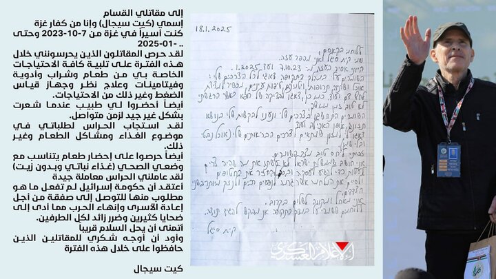 پیام اسیر اسرائیلی در تمجید مبارزان قسام پس از آزادی پیام اسیر اسرائیلی در تمجید مبارزان قسام پس از آزادی