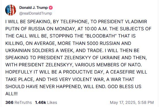 trump: I Will Speak with 'Putin' and 'Zelenskyy' by Phone
