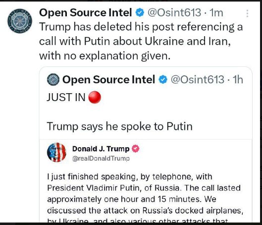 Trump deletes post about Iran