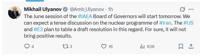 أوليانوف: القرارات المناهضة لإيران في مجلس المحافظين لن تحقق نتائج إيجابية