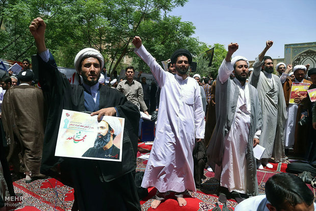 تجمع طلاب حوزه های علمیه قم در اعتراض به حکم اعدام شیخ نمر