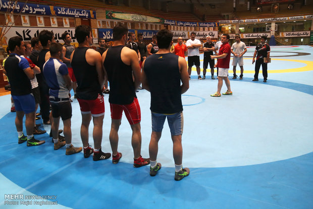 Practice session of Greco-Roman wrestlers