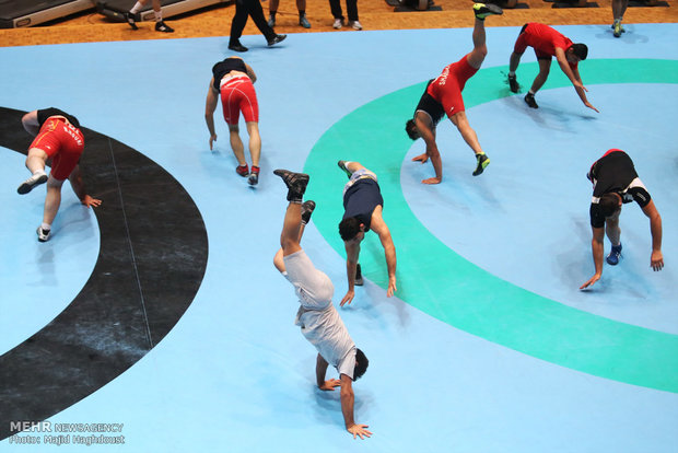 Practice session of Greco-Roman wrestlers