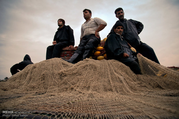 Fishing along coast of Caspian Sea