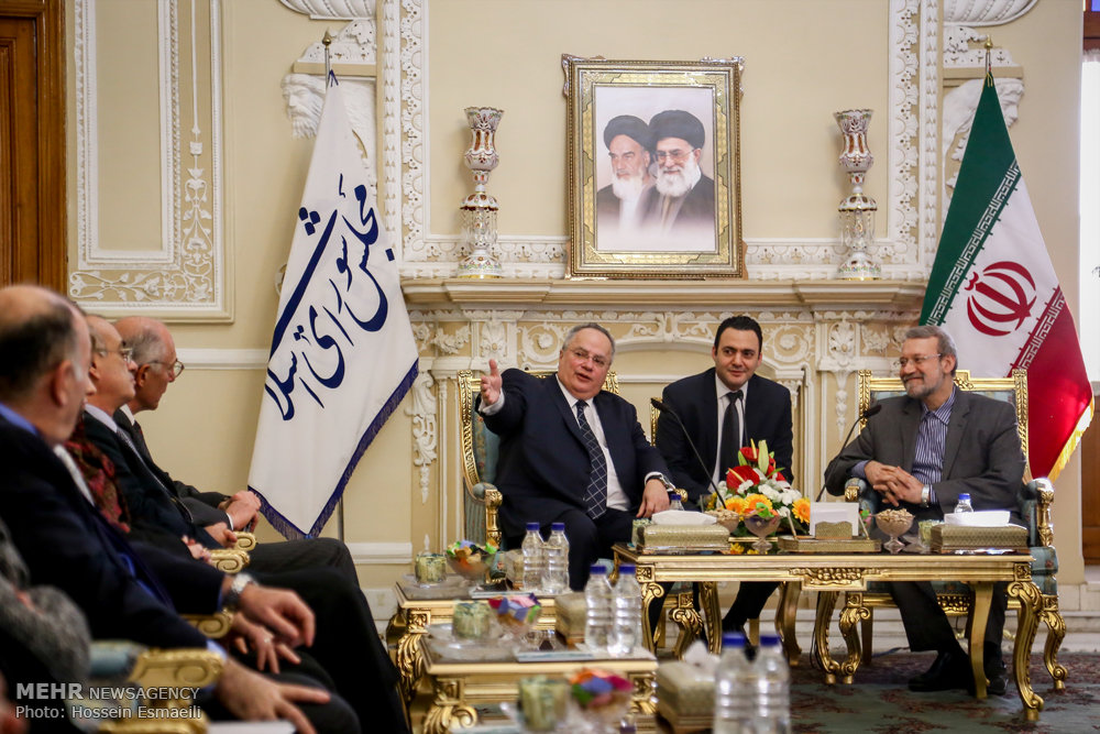 لقاء وزير الخارجية اليوناني و رئيس مجلس الشورى الإسلامي علي لاريجاني