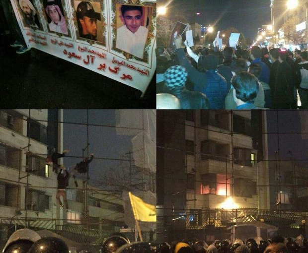 تجمع اعتراضی مردم مشهد/ پرتاب مواد آتش‌زا به کنسولگری عربستان