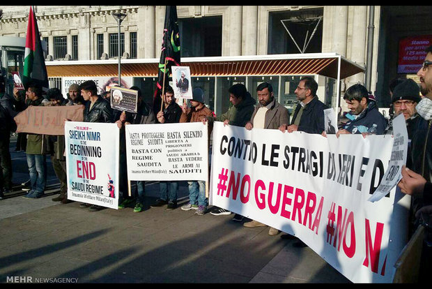 راهپیمایی اعتراض آمیز مردم میلان ایتالیا نسبت به اعدام شیخ النمر