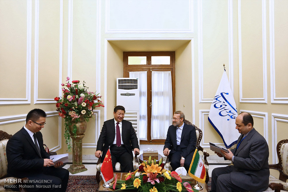 لقاء رئيس جمهورية الصين مع رئيس مجلس الشورى الاسلامي