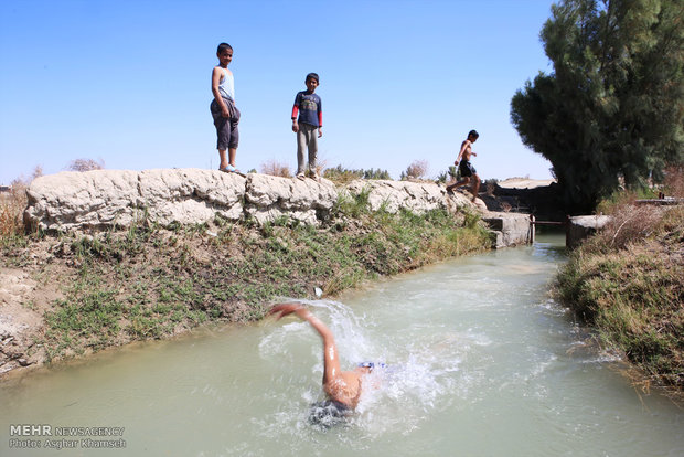 شنا و تفریح کودکان در کانالهای آب زمینهای کشاورزی در اطراف زابل