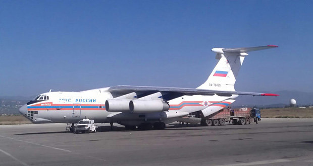 Russian plane loaded with relief aid arrives in Damascus