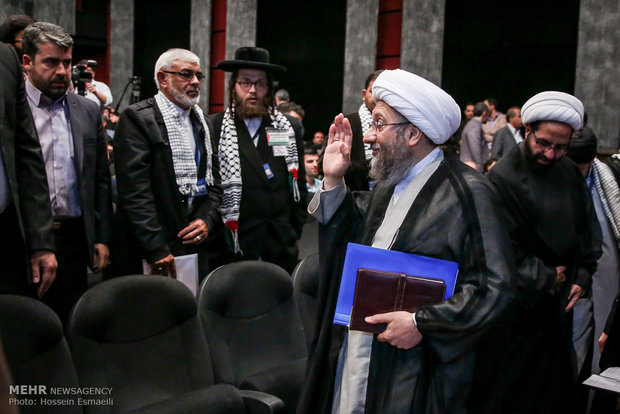کنفرانس بین المللی همصدا با اقصی با حضور آیت الله صادق آملی لاریجانی رئیس قوه قضائیه