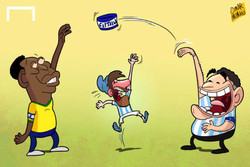 «لیونل مسی» بازیچه مارادونا و پله/ کارتون