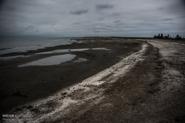 خشک شدن ساحل جزیره آشوراده در خلیج گرگان.
