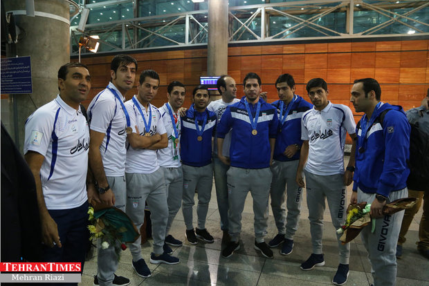 Iran futsal team returns home after finishing third at FIFA World Cup