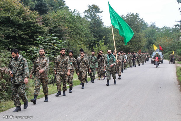 Military drill in northern forest 