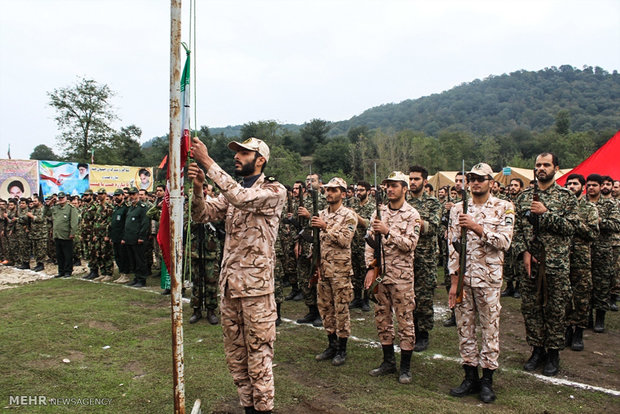 Military drill in northern forest 