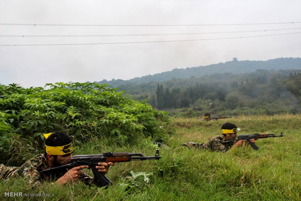 Military drill in northern forest 