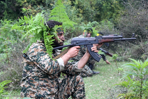 Military drill in northern forest 