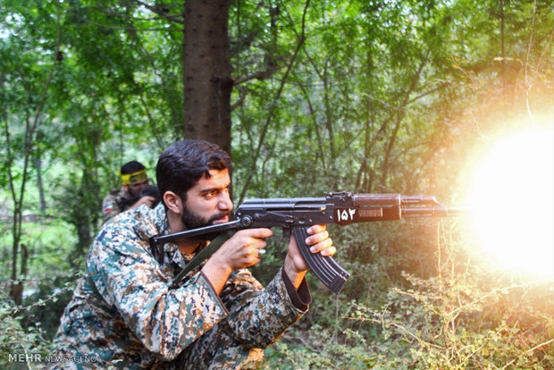 Military drill in northern forest 