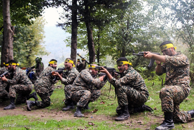 Military drill in northern forest 