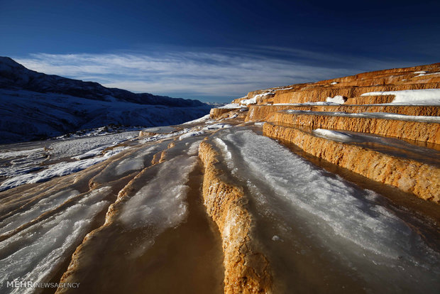 Badab-e Surt stepped travertine terraces