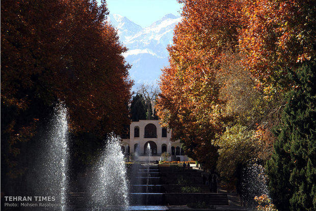 Historical Shazdeh Garden, full of fall colors