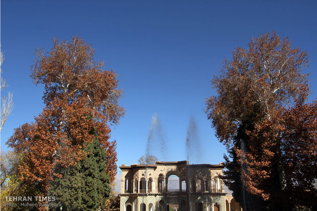 Historical Shazdeh Garden, full of fall colors
