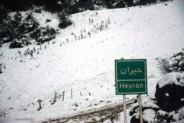 بارش برف و کولاک  در گردنه  کوهستانی حیران شهرستان مرزی آستارا