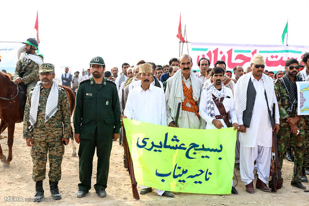 حضور بسيجيان هشت بندی در رزمايش مدافعان حرم استان هرمزگان