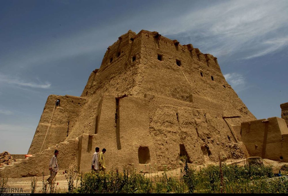 A view of the historical Seb Castle in southeastern Iran