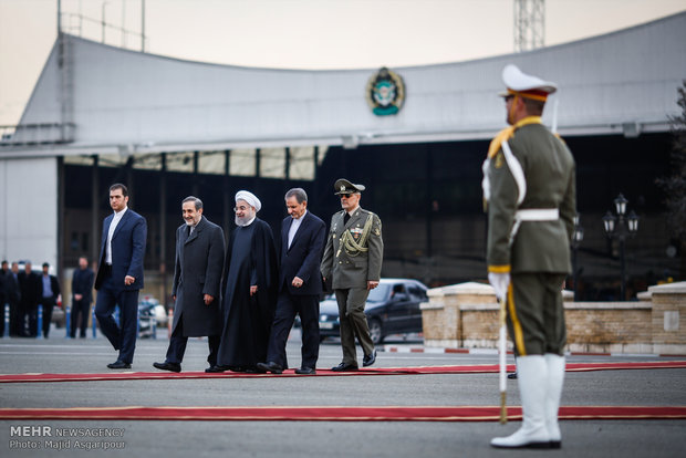 Official farewell to Pres. Rouhani leaving for Oman, Kuwait