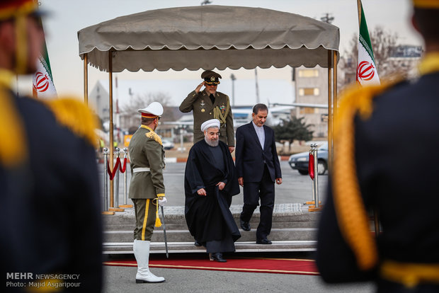 Official farewell to Pres. Rouhani leaving for Oman, Kuwait