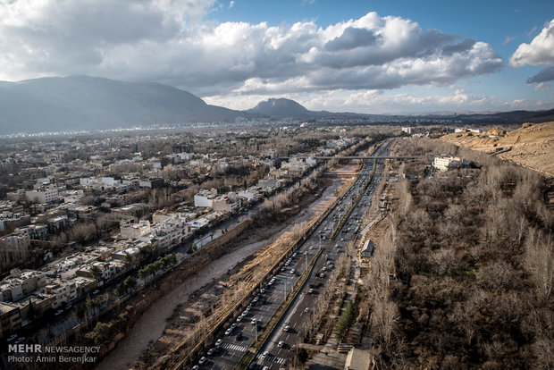 خروش رودخانه خشک شیراز پس از مدت‌ها خشکی