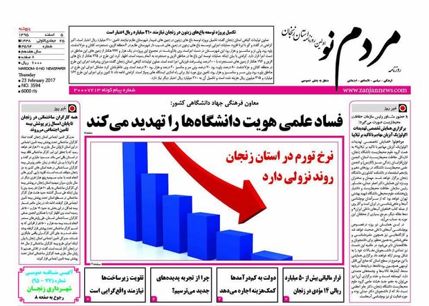 صفحه اول روزنامه‌های استان زنجان