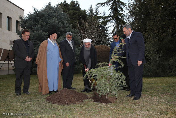 Rouhani plants a sapling on Natl. Arbor Day 