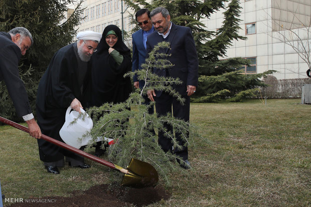 Rouhani plants a sapling on Natl. Arbor Day 