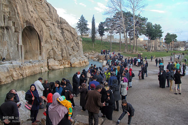 Tourists visit Taq Bostan in Kermanshah during Nowruz holidays 