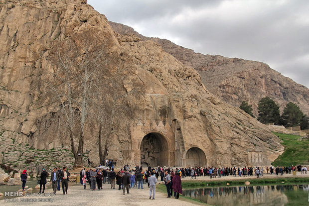 Tourists visit Taq Bostan in Kermanshah during Nowruz holidays 