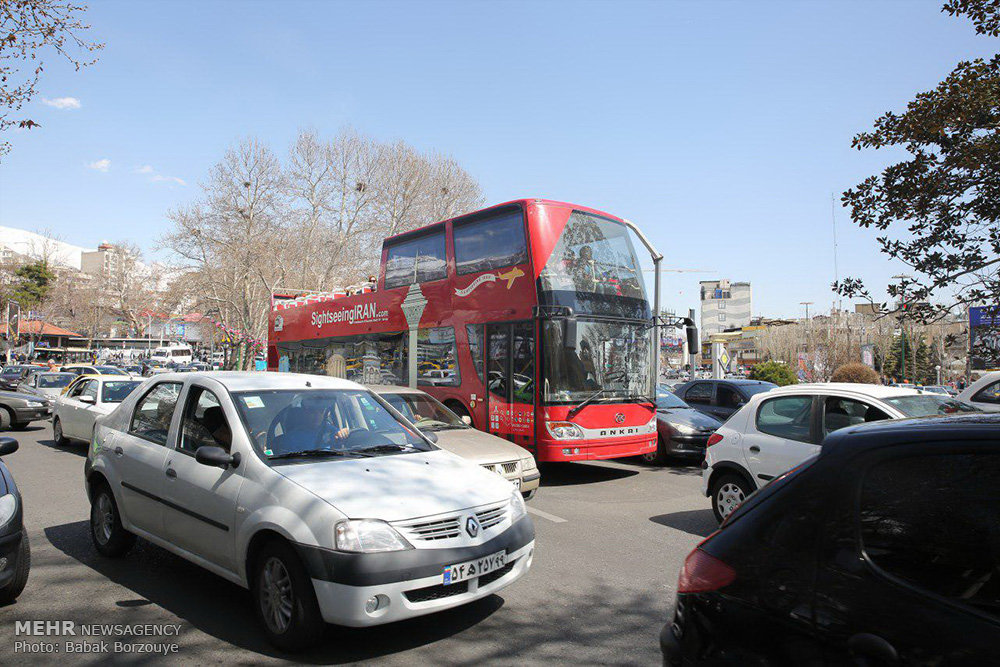 Sightseeing buses tour around Tehran in Nowruz