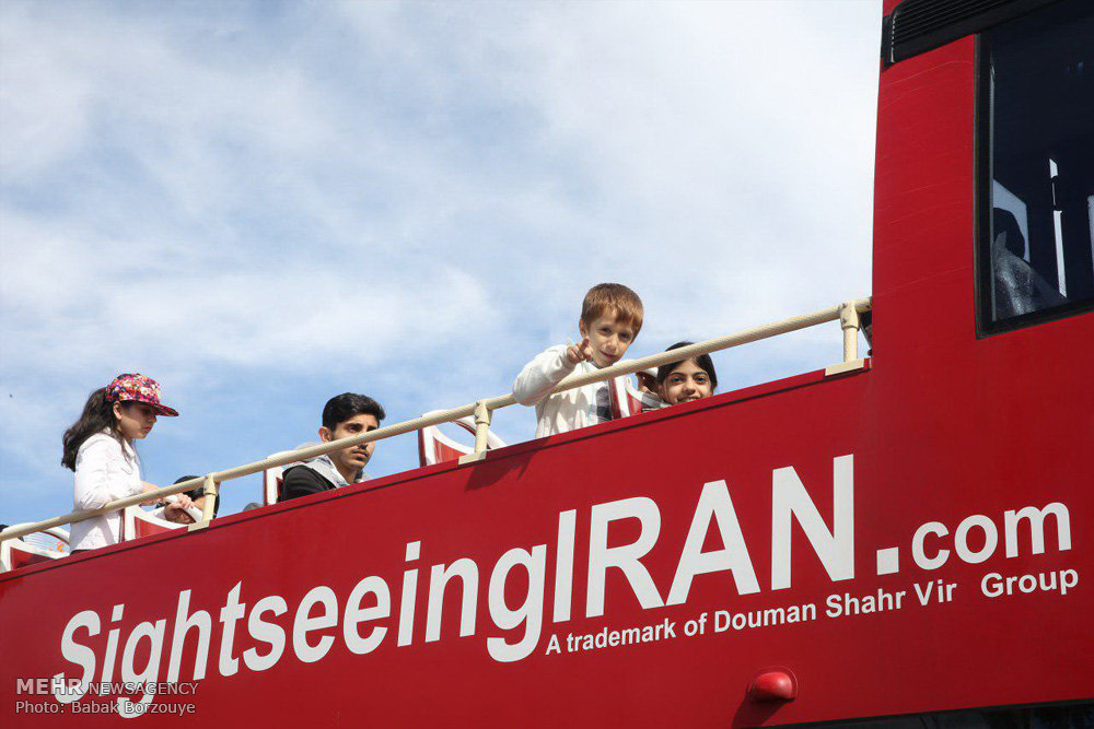 Sightseeing buses tour around Tehran in Nowruz