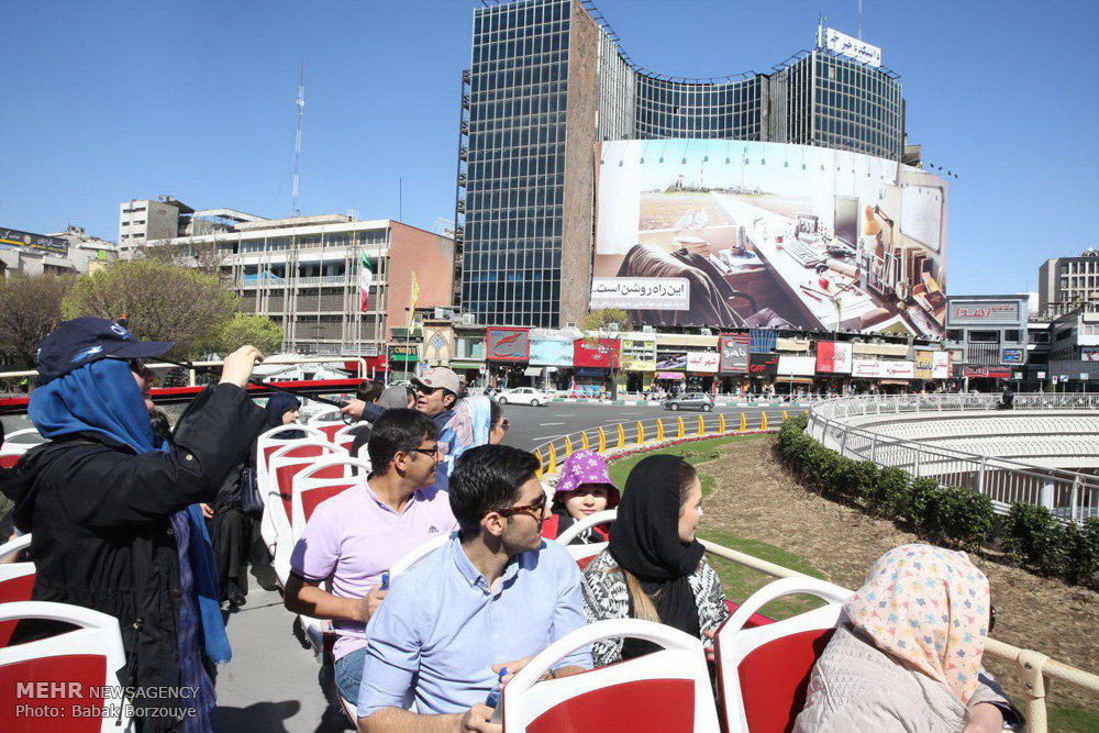 Sightseeing buses tour around Tehran in Nowruz