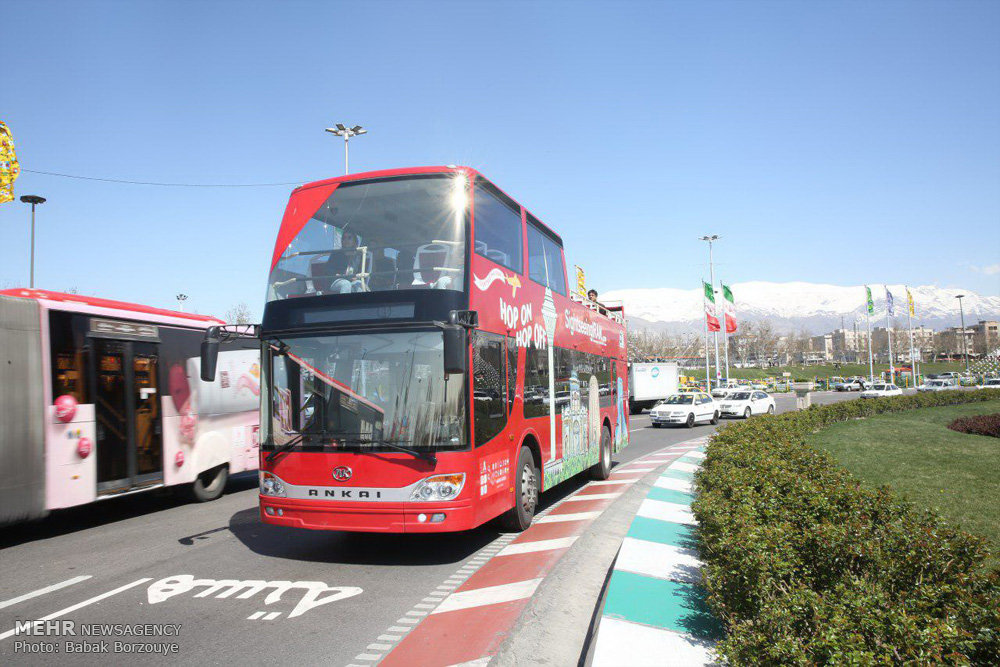 Sightseeing buses tour around Tehran in Nowruz